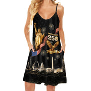 Womens 250th Anniversary Strap Dress Cool Patriotic US Landmark Eagle Firework Outfit