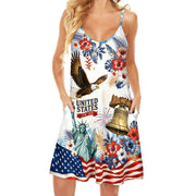 Womens 250th Anniversary Strap Dress Cool Patriotic American Flag Floral Holiday Top