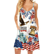 Womens 250th Anniversary Strap Dress Cool Patriotic American Flag Floral Holiday Top