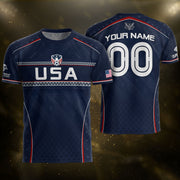 USA Soccer Jersey Custom Name Number Patriotic Navy Blue Athletic Sportswear Outfit