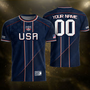 USA Team Football Shirt Custom Name Number Patriotic Navy Blue Stripes Athletic Sportswear