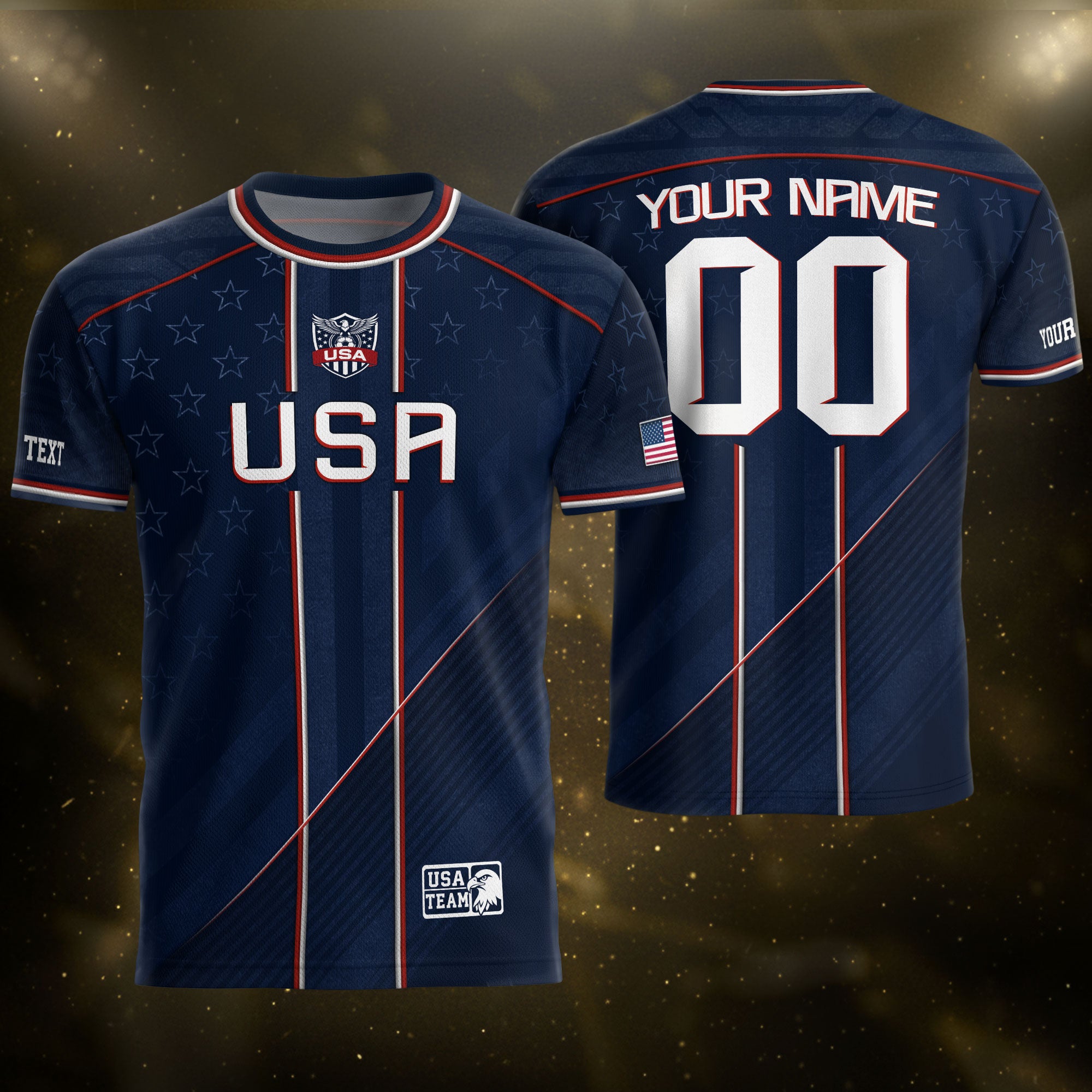 USA Team Football Shirt Custom Name Number Patriotic Navy Blue Stripes Athletic Sportswear