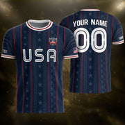 USA Soccer Jersey Custom Name Number Patriotic Navy Blue Stars Football Team Shirt