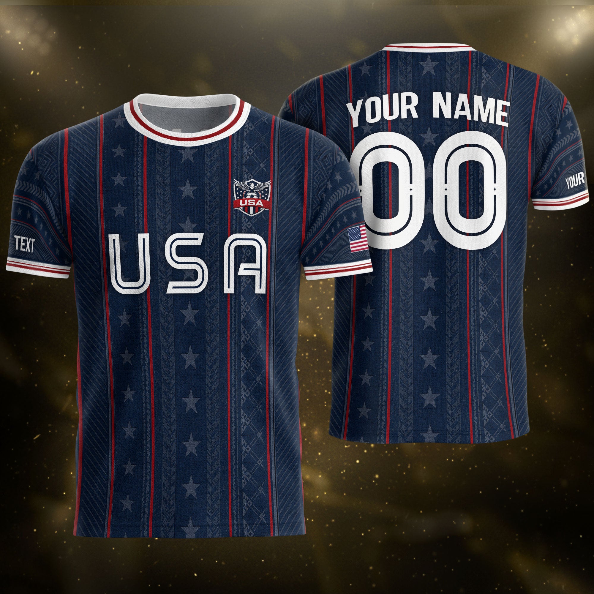 USA Soccer Jersey Custom Name Number Patriotic Navy Blue Stars Football Team Shirt