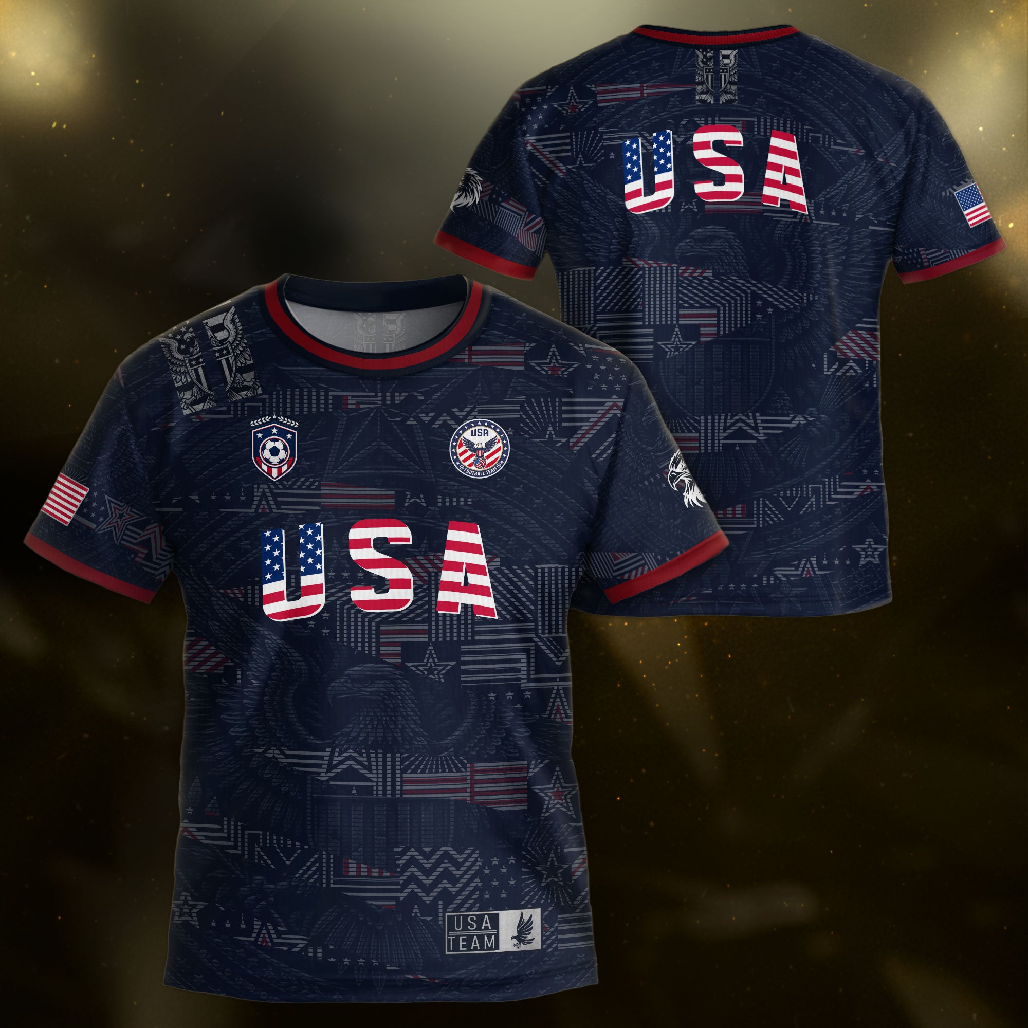 USA Kid Navy Soccer Jersey American Flag Eagle Football Shirt Graphic Youth