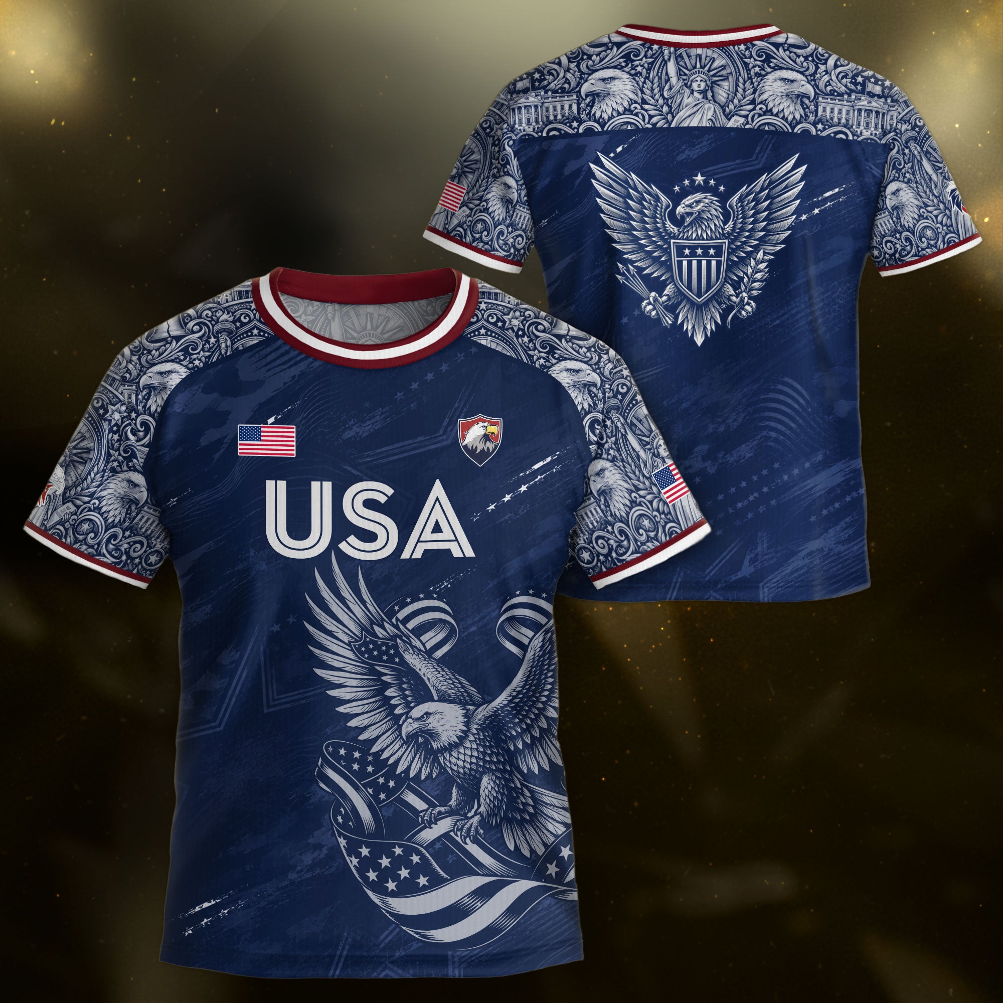 USA Kid Soccer Jersey Statue of Liberty Eagle Football Shirt Navy Youth Graphic Top