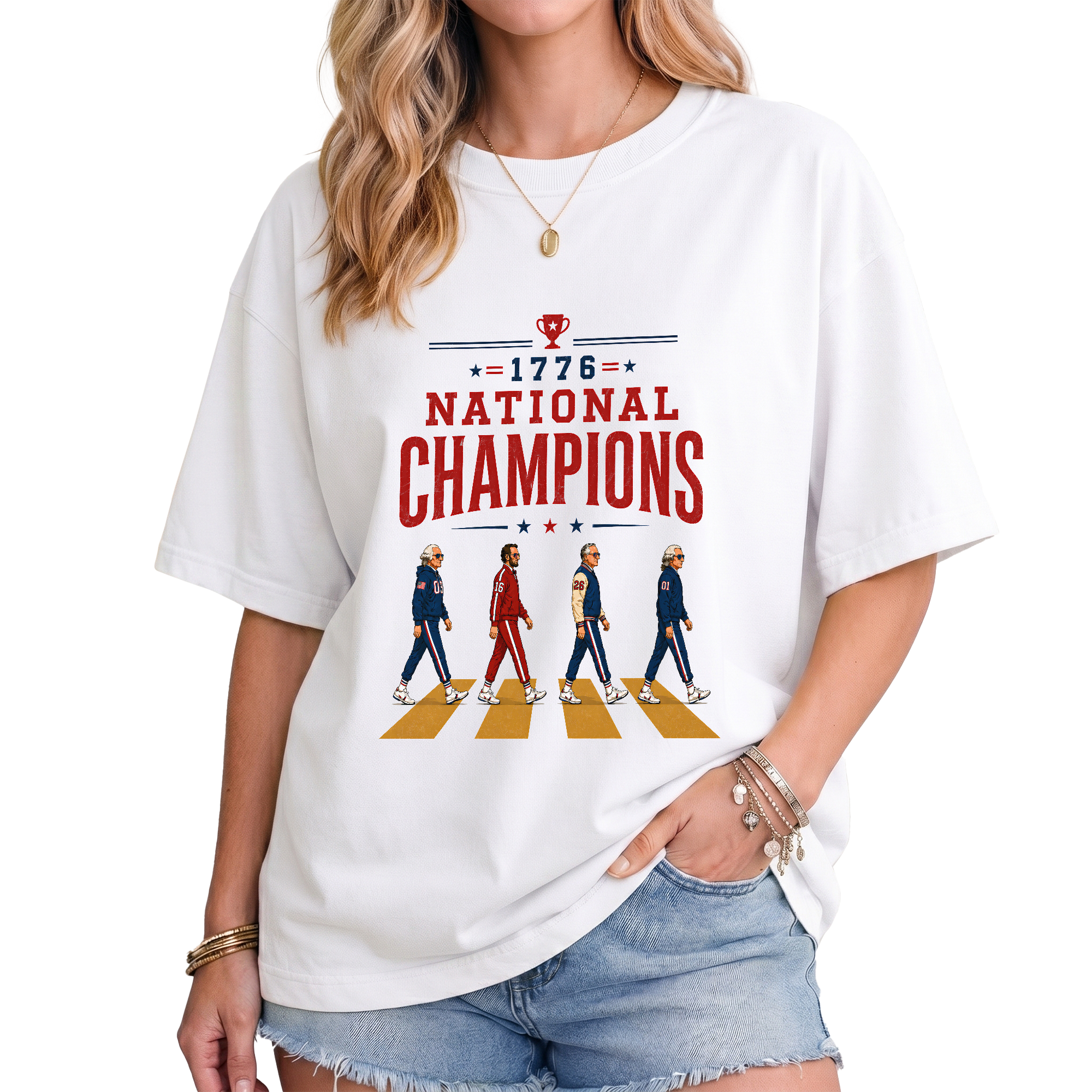 Vintage Abbey Road US Presidents 1776 National Champions White Unisex Regular Fit Tee