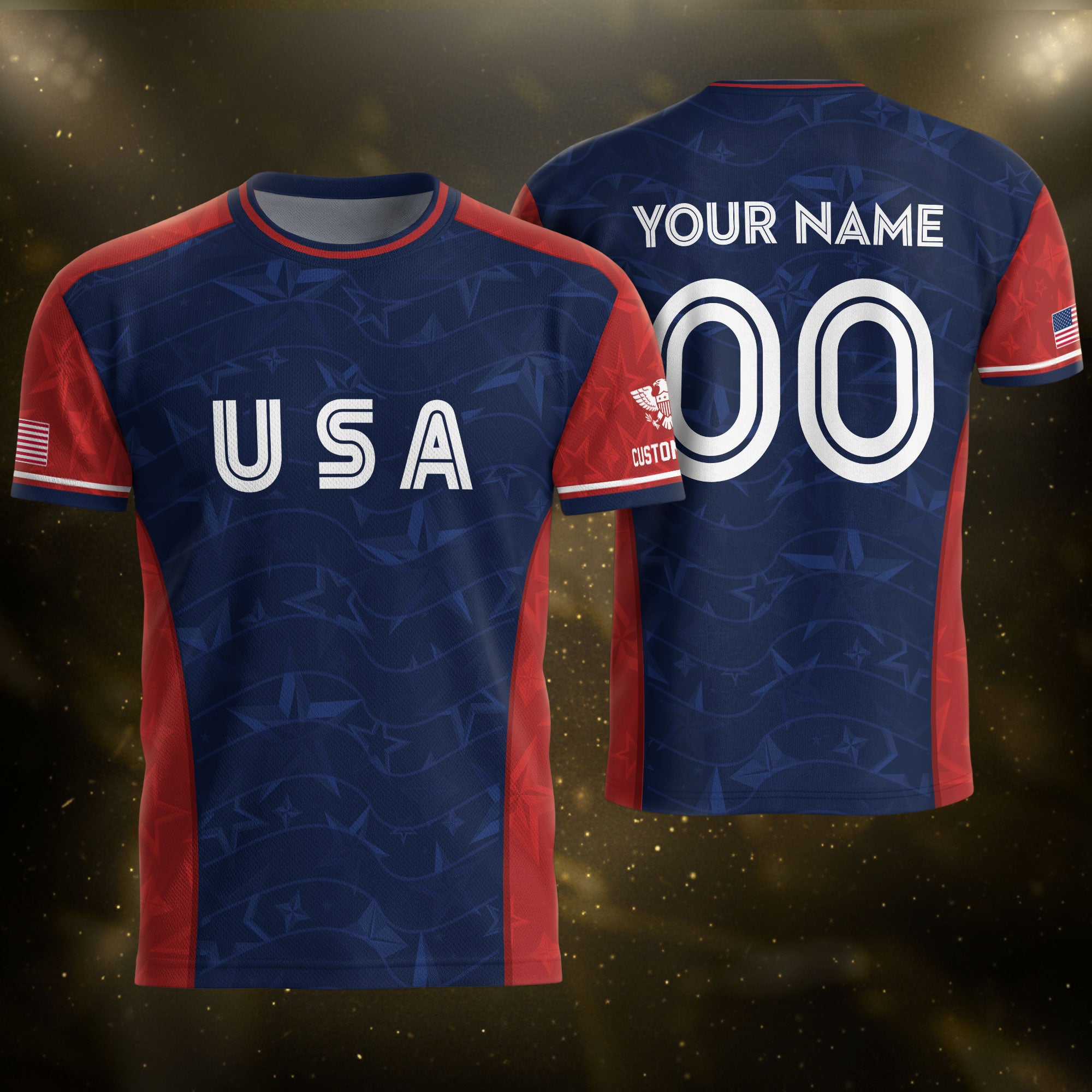Custom Name Number USA Soccer Jersey Patriotic Stars Stripes Sports Team Shirt