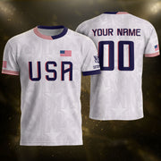 Personalized USA Soccer Jersey White Custom Name Number Patriotic Outdoor Sportswear