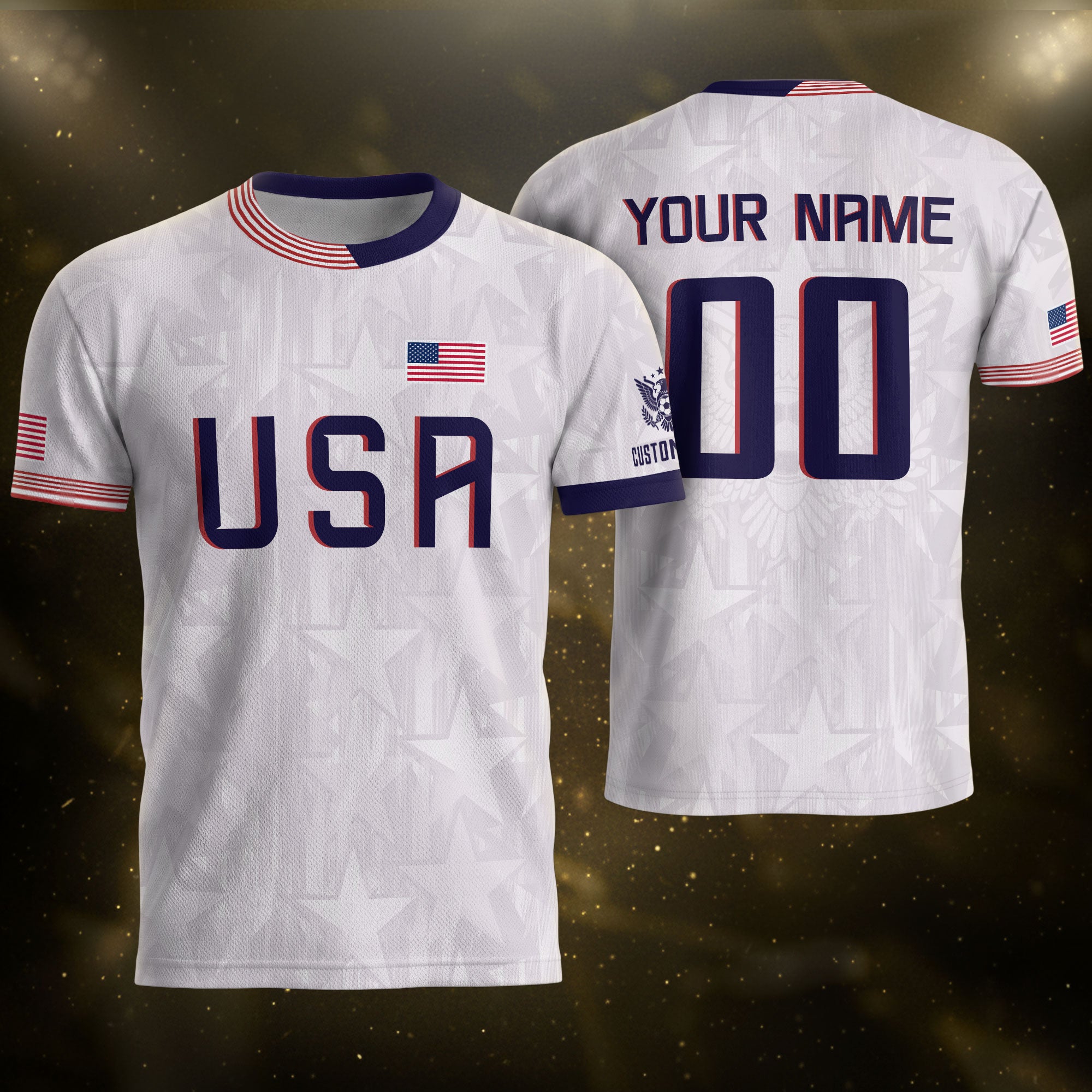 Personalized USA Soccer Jersey White Custom Name Number Patriotic Outdoor Sportswear