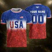 Customized USA Soccer Jersey Crewneck Ombre Stars Patriotic Graphic Tee Athletic Top