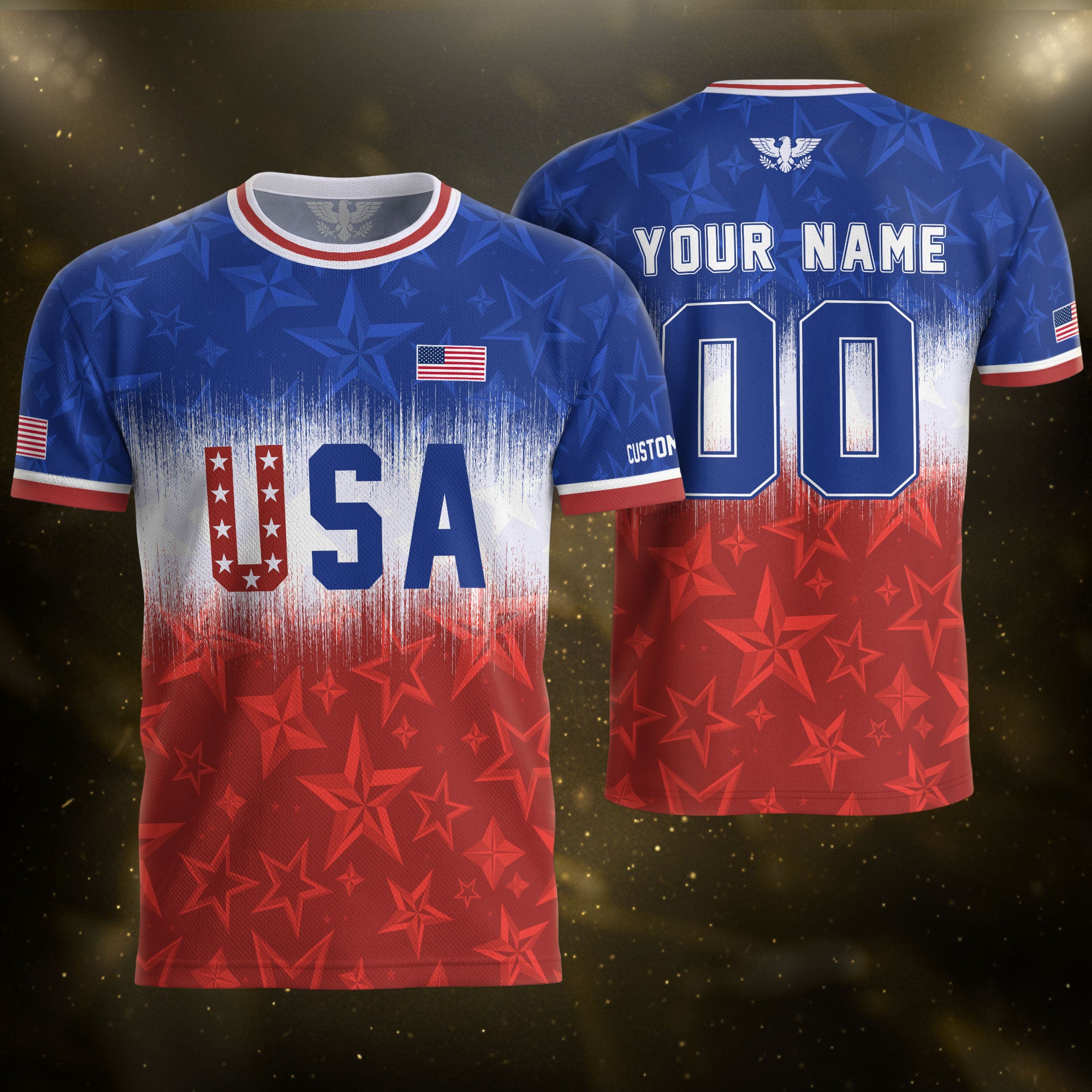 Customized USA Soccer Jersey Crewneck Ombre Stars Patriotic Graphic Tee Athletic Top