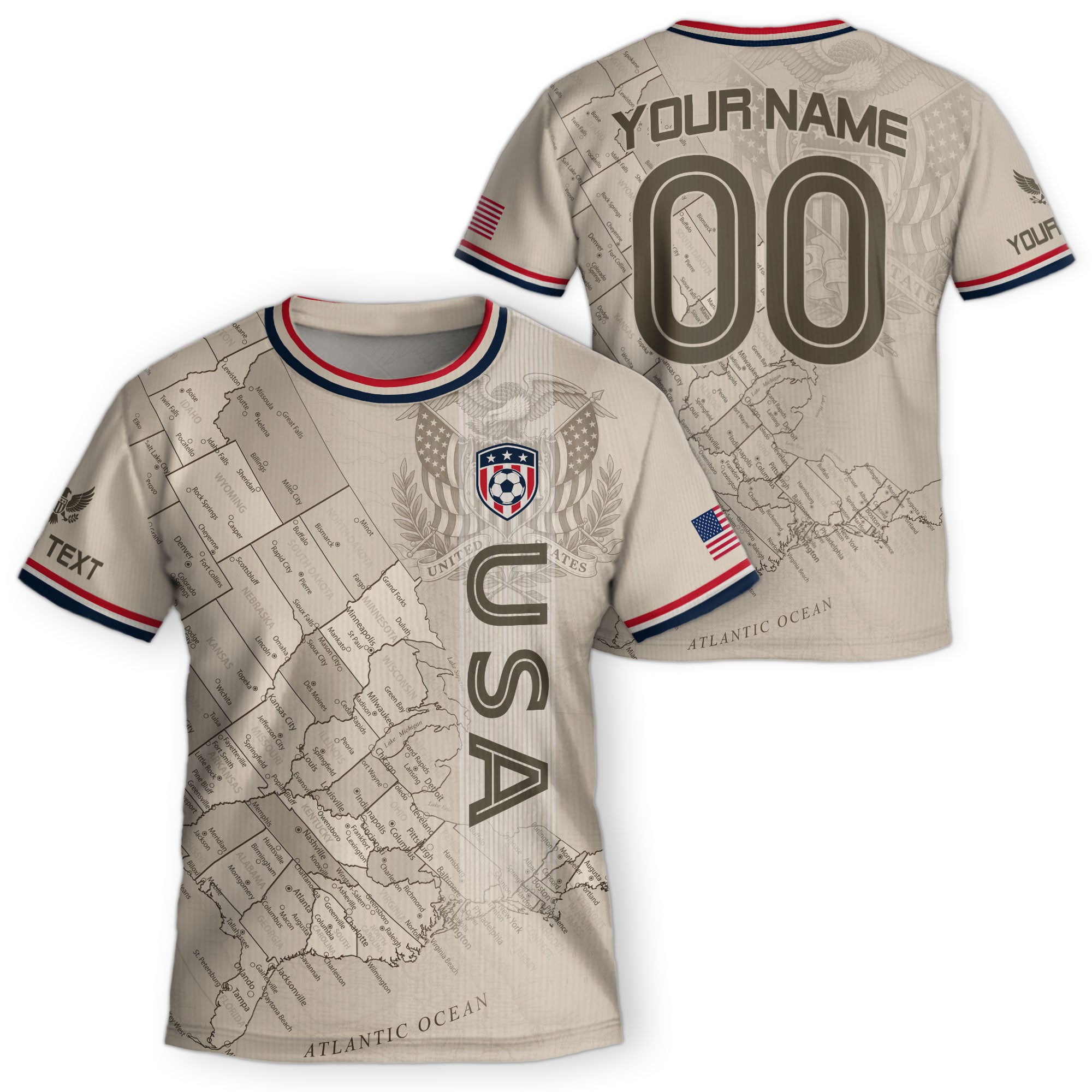 Custom Sand Beige USA Soccer Jersey and Shorts Set Kid Personalized Name and Number