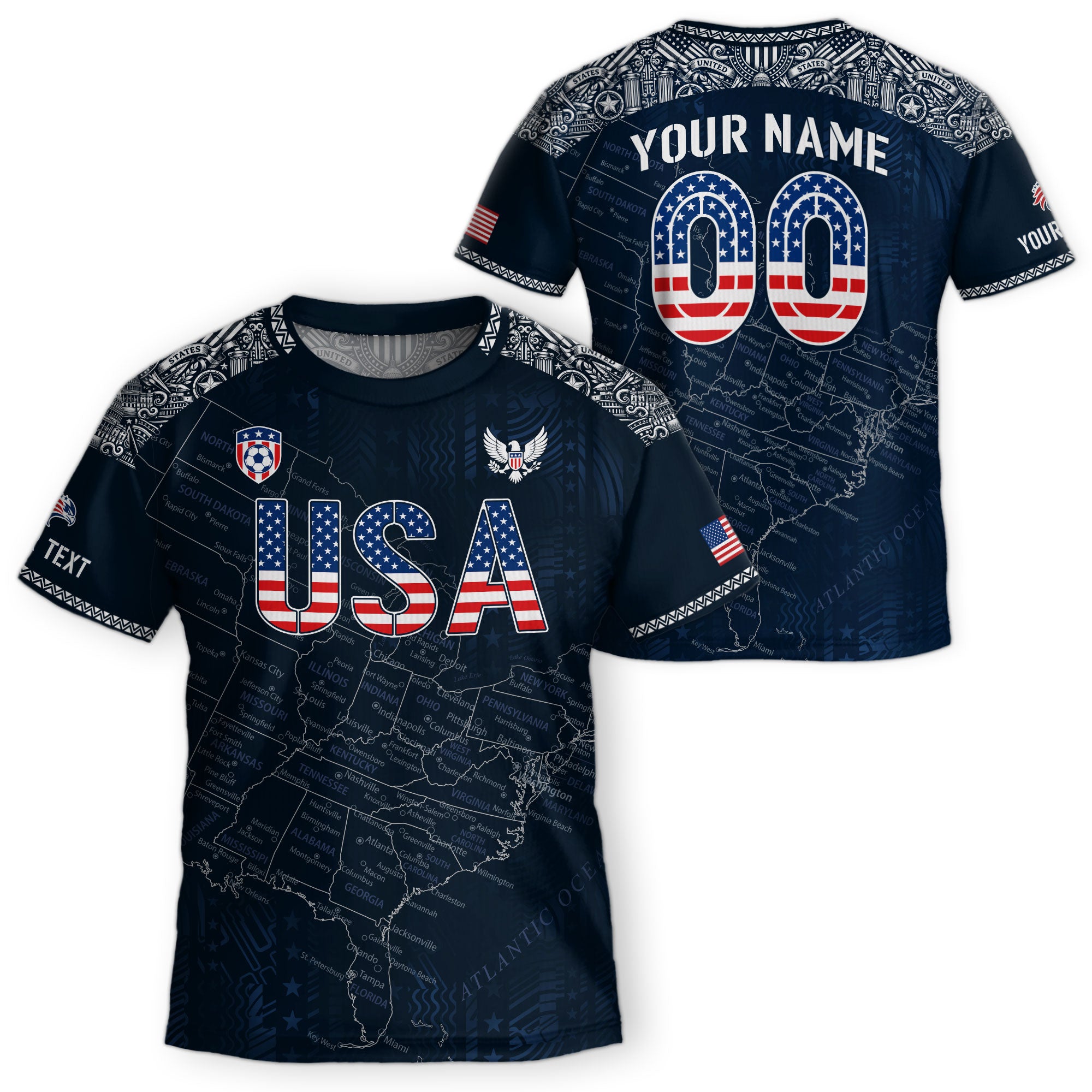 Custom Navy Blue USA Soccer Jersey and Shorts Kid Personalized Name Number
