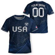 Custom Youth USA Soccer Outfit Navy Blue Jersey and Shorts with Personalized Details