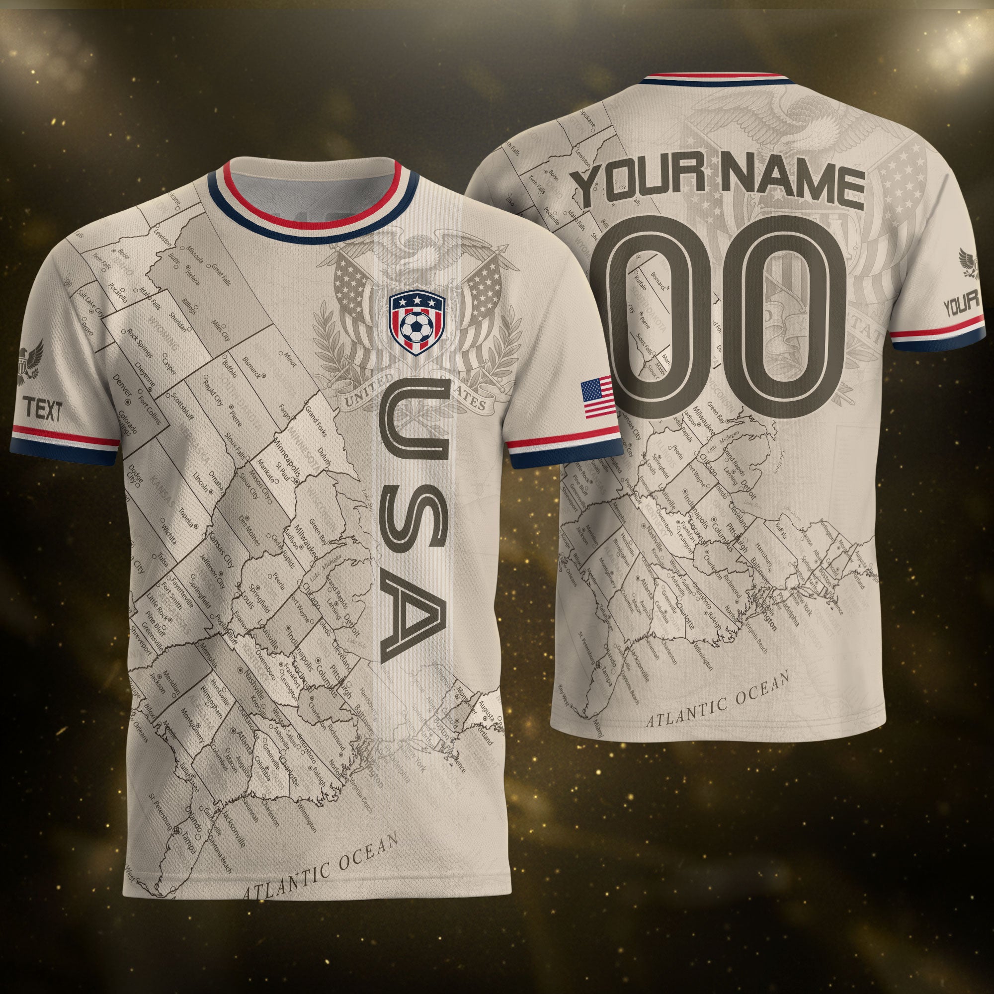 Personalized USA Soccer Jersey Custom Name Number Vintage Map Athletic Training Top