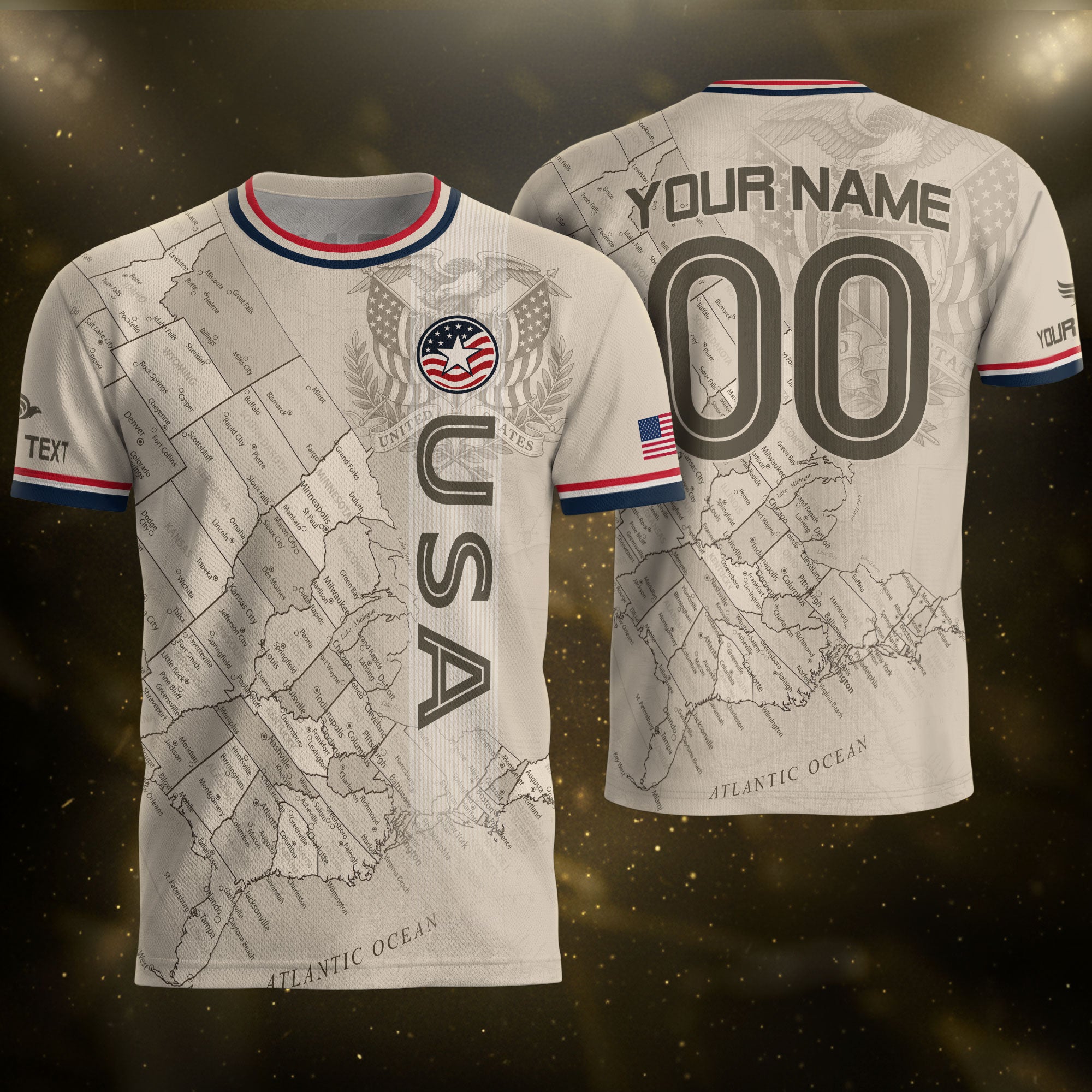 Personalized USA Soccer Jersey Custom Name Number Vintage Map Athletic Training Top