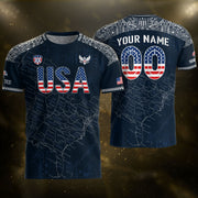 Custom Name Number USA Soccer Jersey Vintage Map Patriotic Navy Blue Football Team Shirt