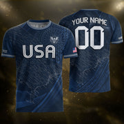 Personalized USA Soccer Jersey Custom Name Number Vintage Map Navy Blue Sportswear Outfit