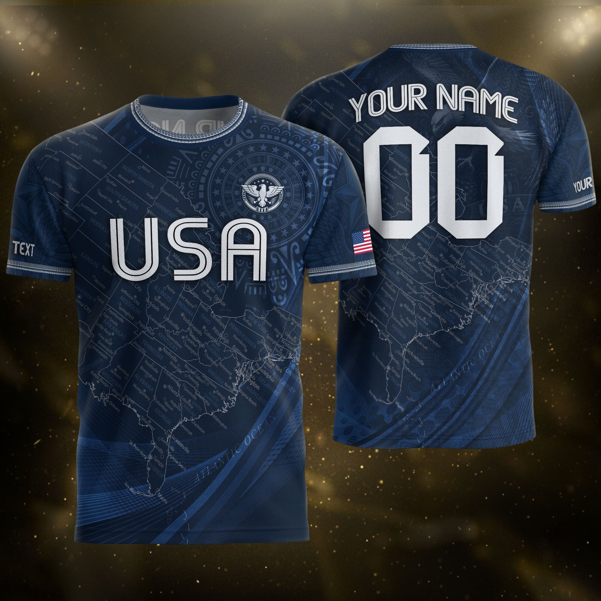 Personalized USA Soccer Jersey Custom Name Number Vintage Map Navy Blue Sportswear Outfit