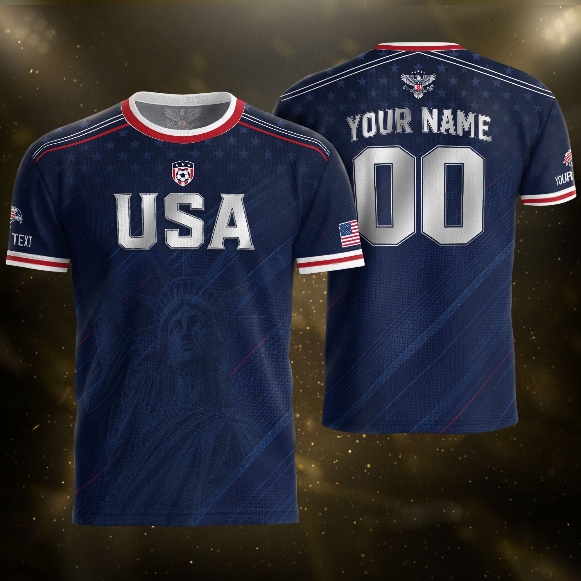 Custom Name Number USA Soccer Jersey Liberty Patriotic Navy Blue Football Team Shirt