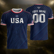 Custom Name Number USA Soccer Jersey Liberty Patriotic Navy Blue Football Team Shirt