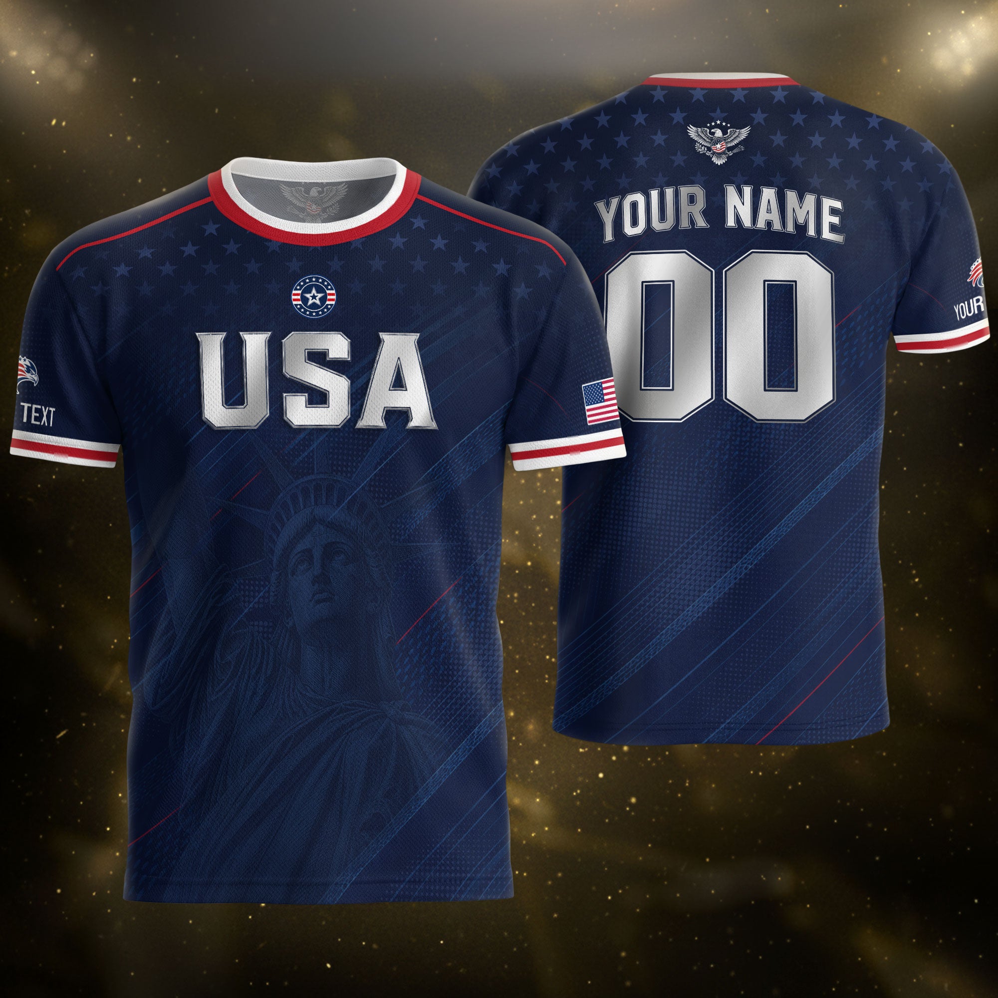Custom Name Number USA Soccer Jersey Liberty Patriotic Navy Blue Football Team Shirt
