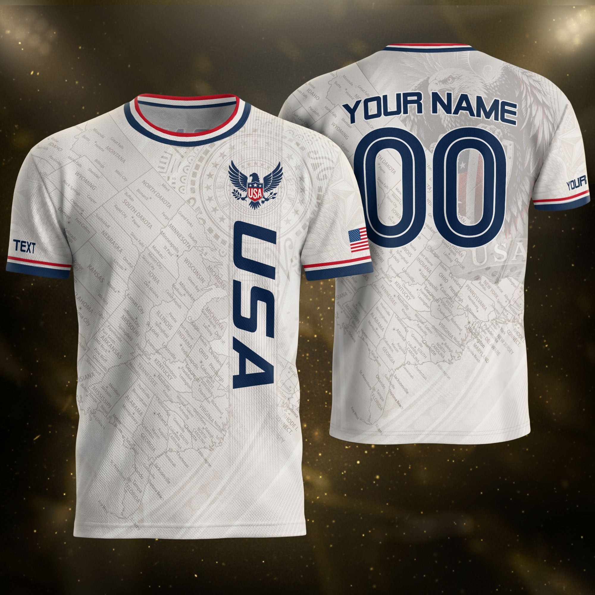 Customized USA Soccer Jersey Crewneck Vintage Map Patriotic Graphic Tee Athletic Top