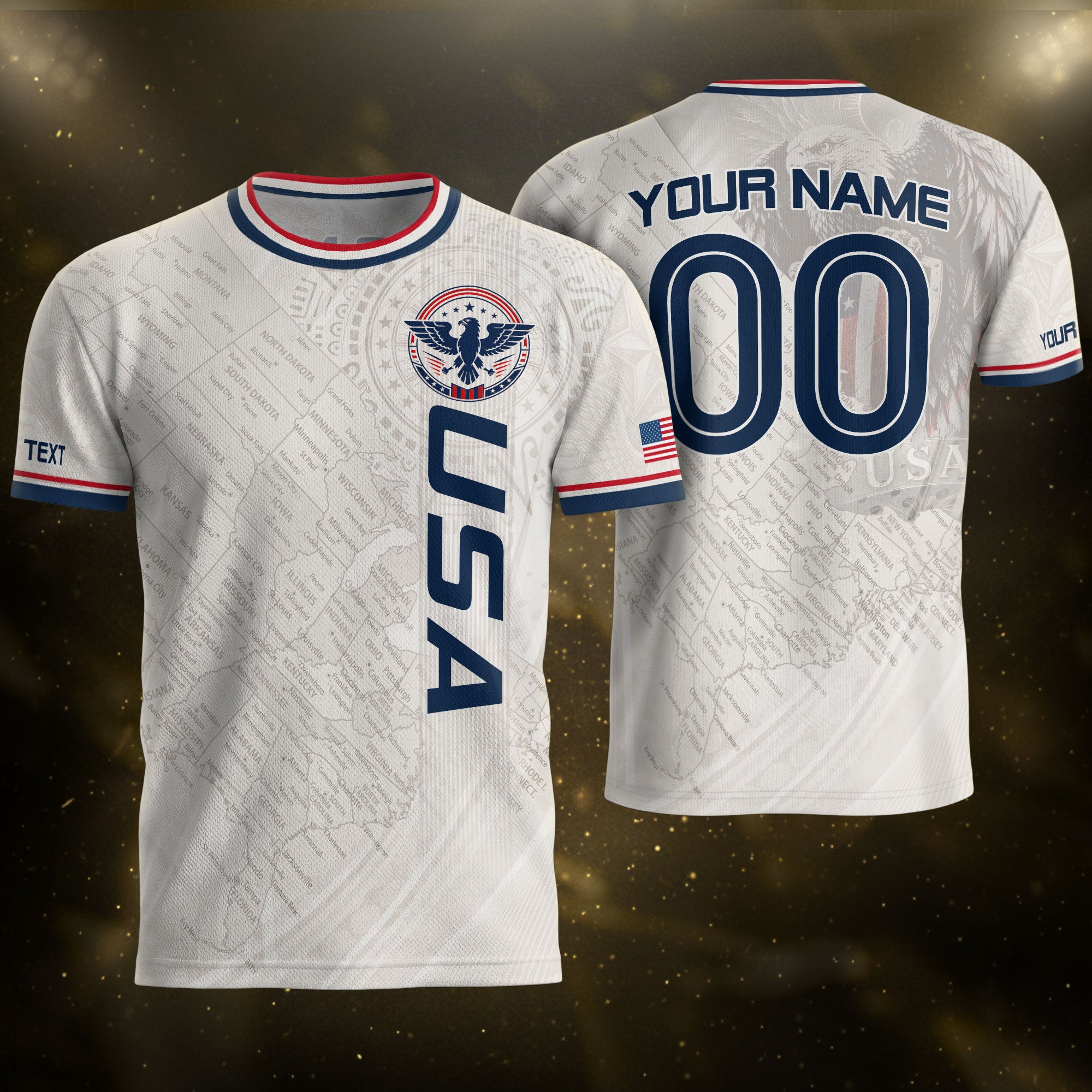 Customized USA Soccer Jersey Crewneck Vintage Map Patriotic Graphic Tee Athletic Top