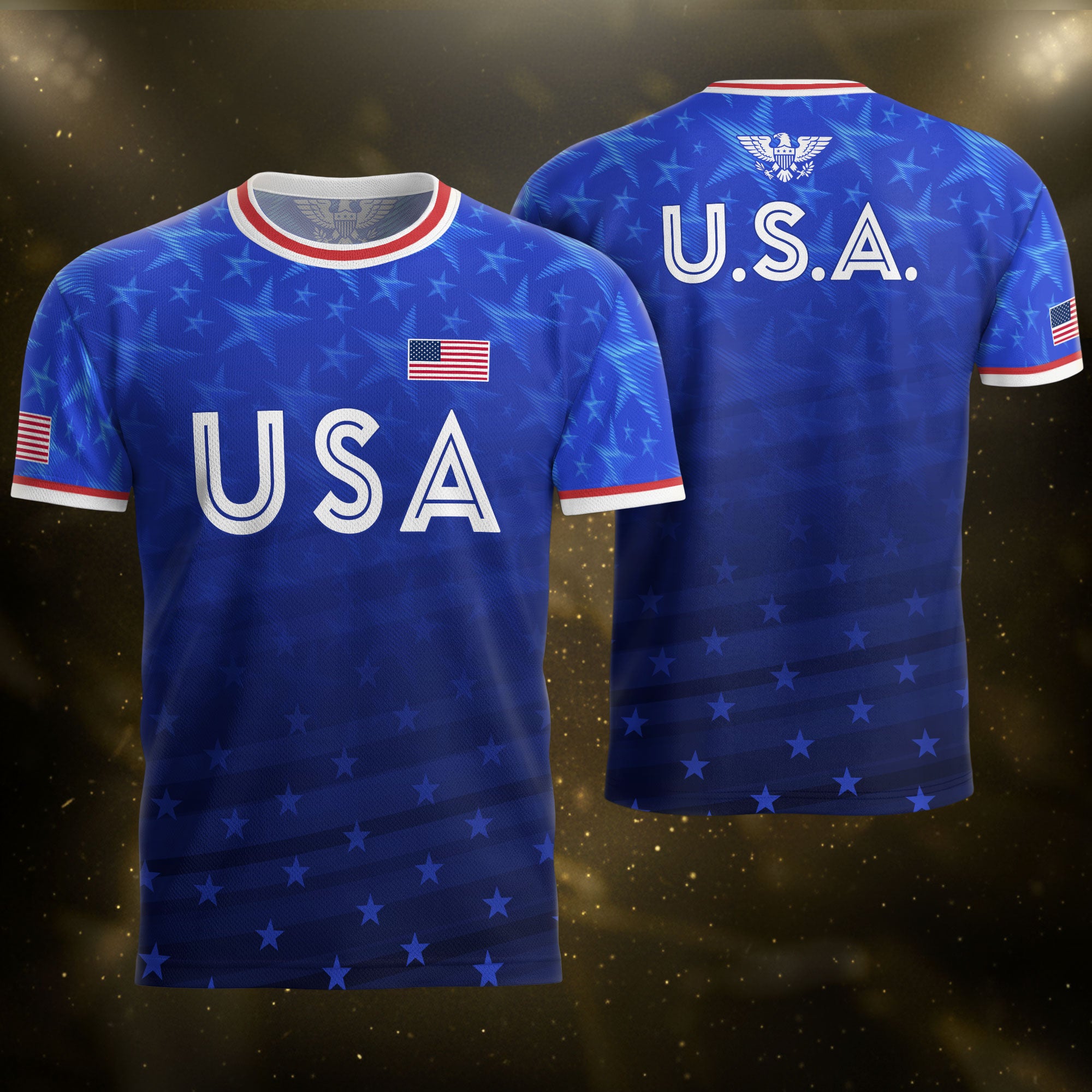USA Soccer Jersey Adult Blue Patriotic Stars Shirt American Football Team Tee