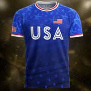 USA Soccer Jersey Adult Blue Patriotic Stars Shirt American Football Team Tee - Rust Field Wear