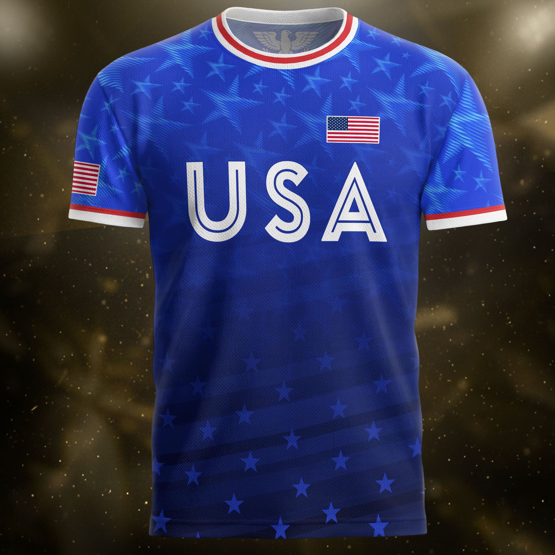 USA Soccer Jersey Adult Blue Patriotic Stars Shirt American Football Team Tee - Rust Field Wear