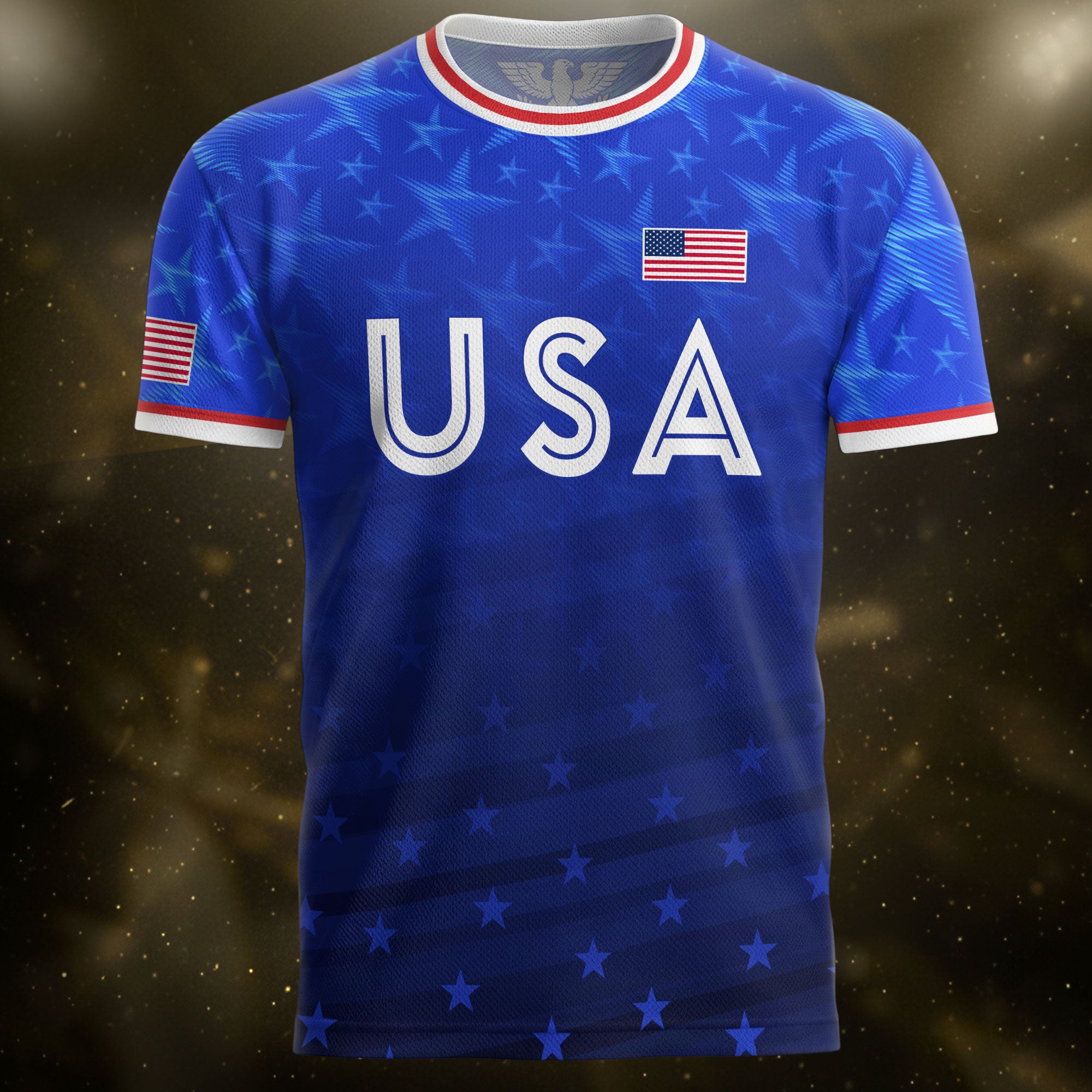 USA Soccer Jersey Adult Blue Patriotic Stars Shirt American Football Team Tee
