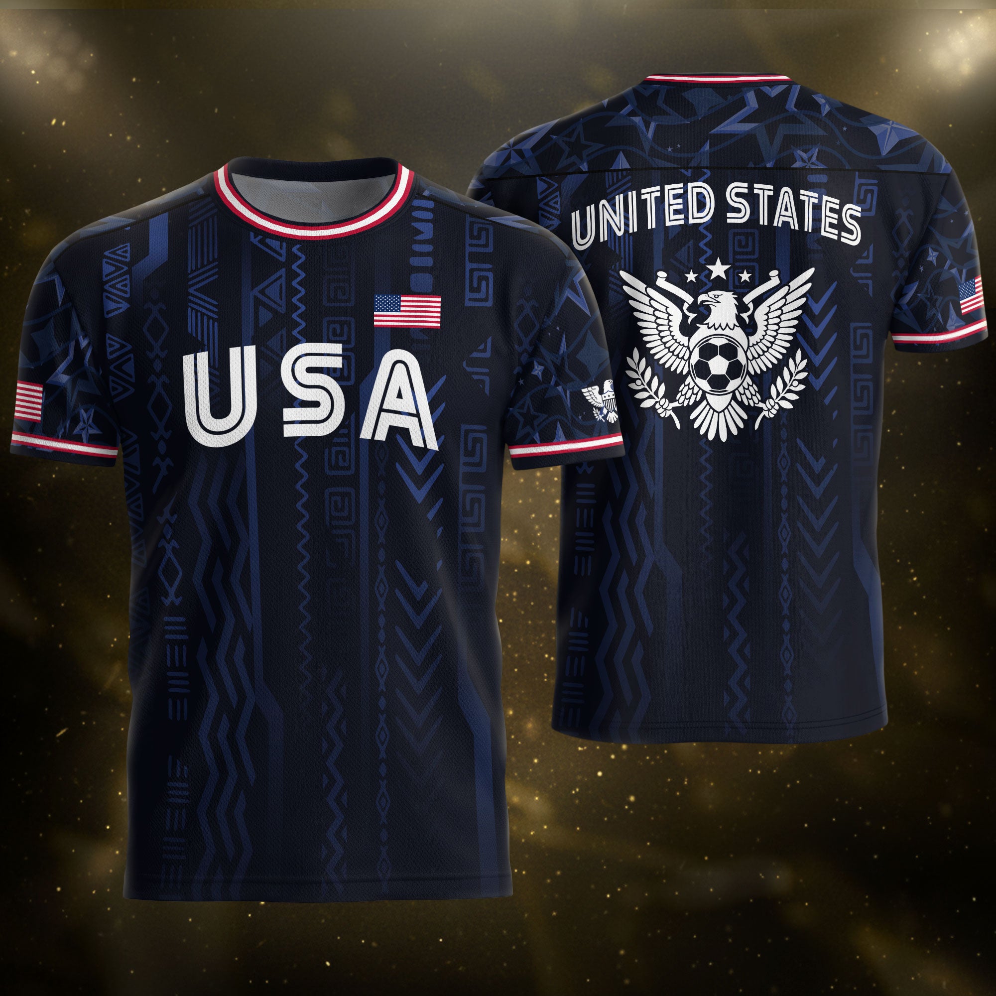USA Soccer Jersey Adult Eagle Crest Patriotic Football Shirt Navy Blue Fan Edition