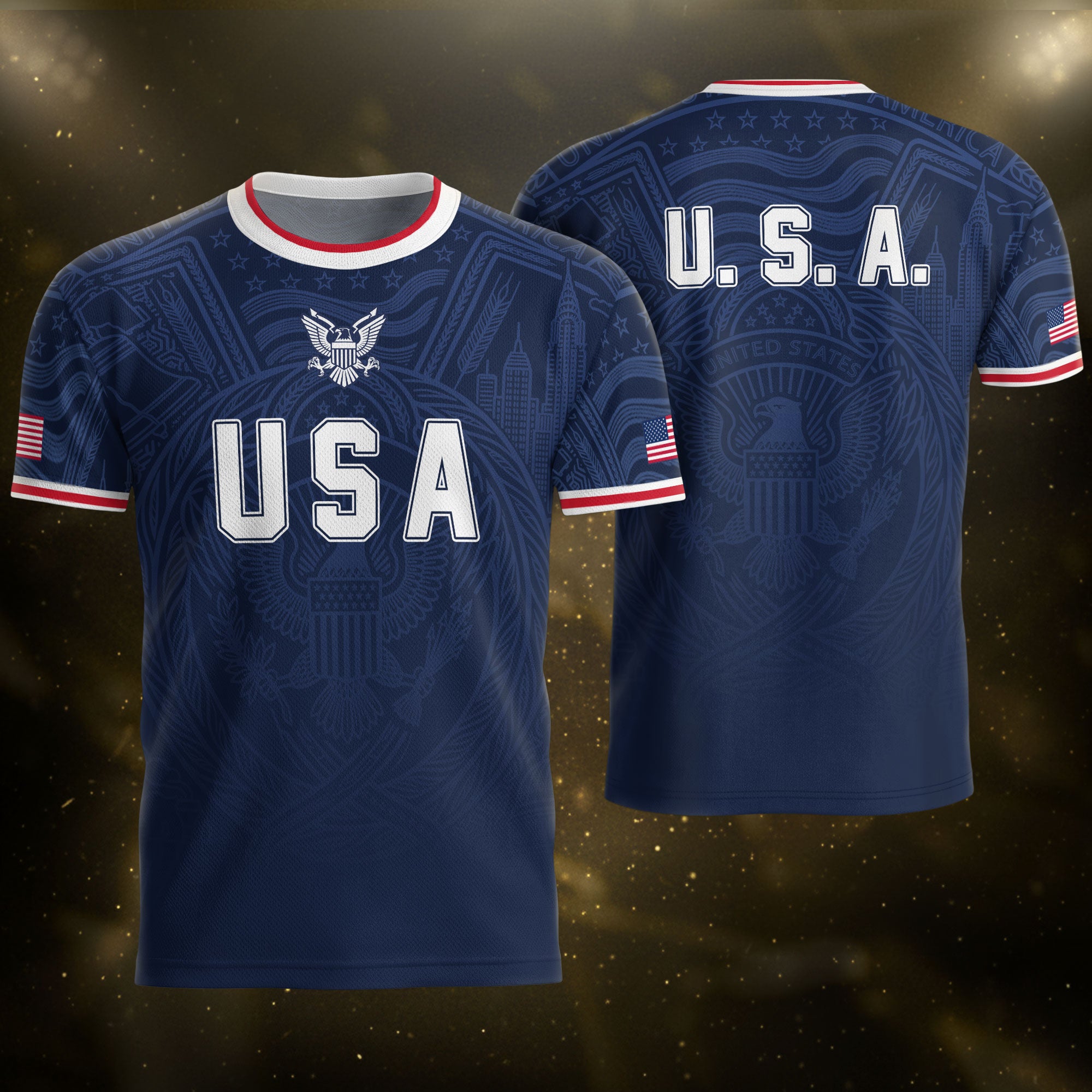 USA Eagle Patriotic Soccer Jersey Adult Navy Blue American Flag Independence Shirt