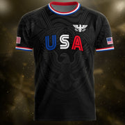 USA Patriotic Soccer Jersey Adult Black Eagle American Flag Independence Day Shirt