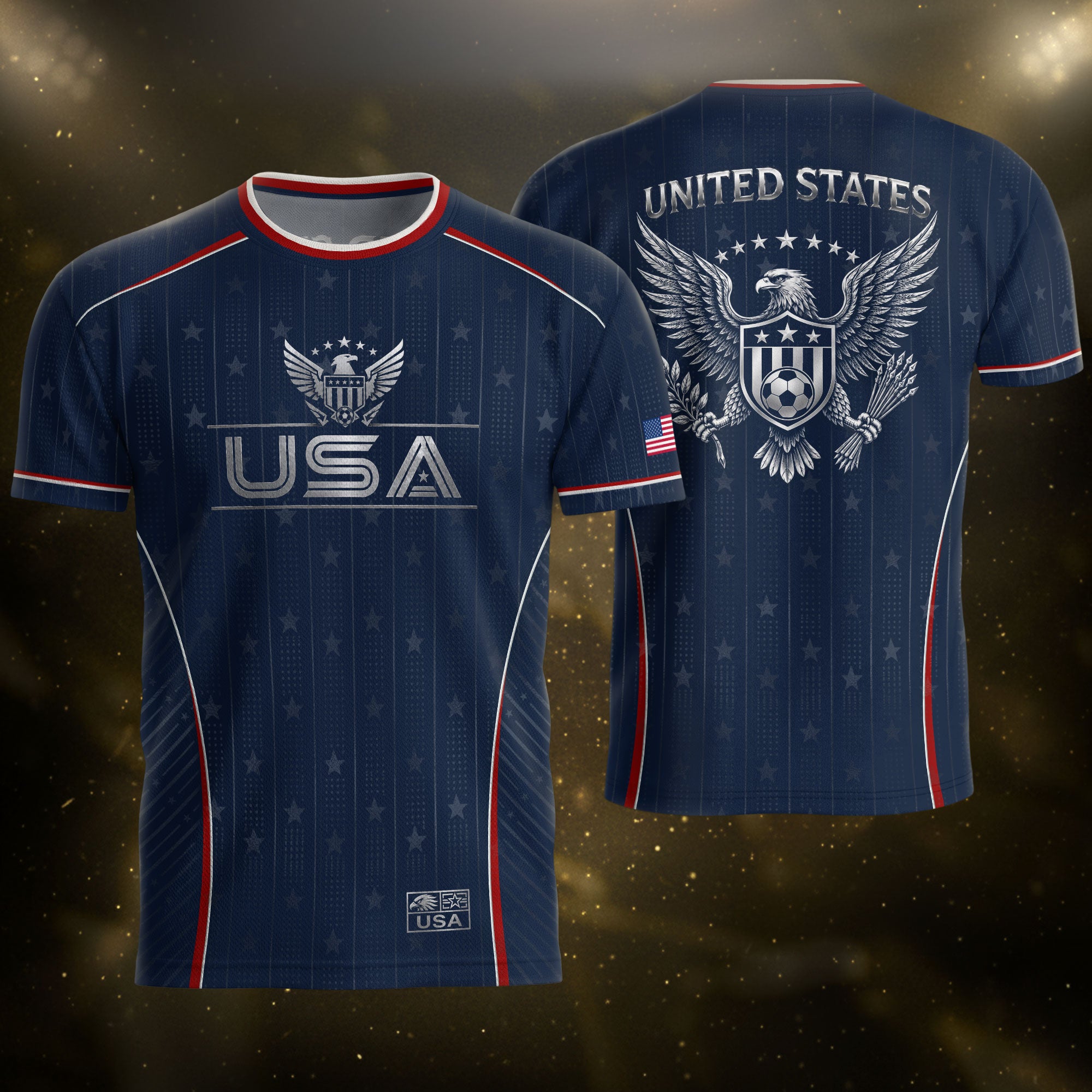 USA Soccer Jersey Adult Navy Blue Patriotic Pinstripe Shirt United States Team Tee