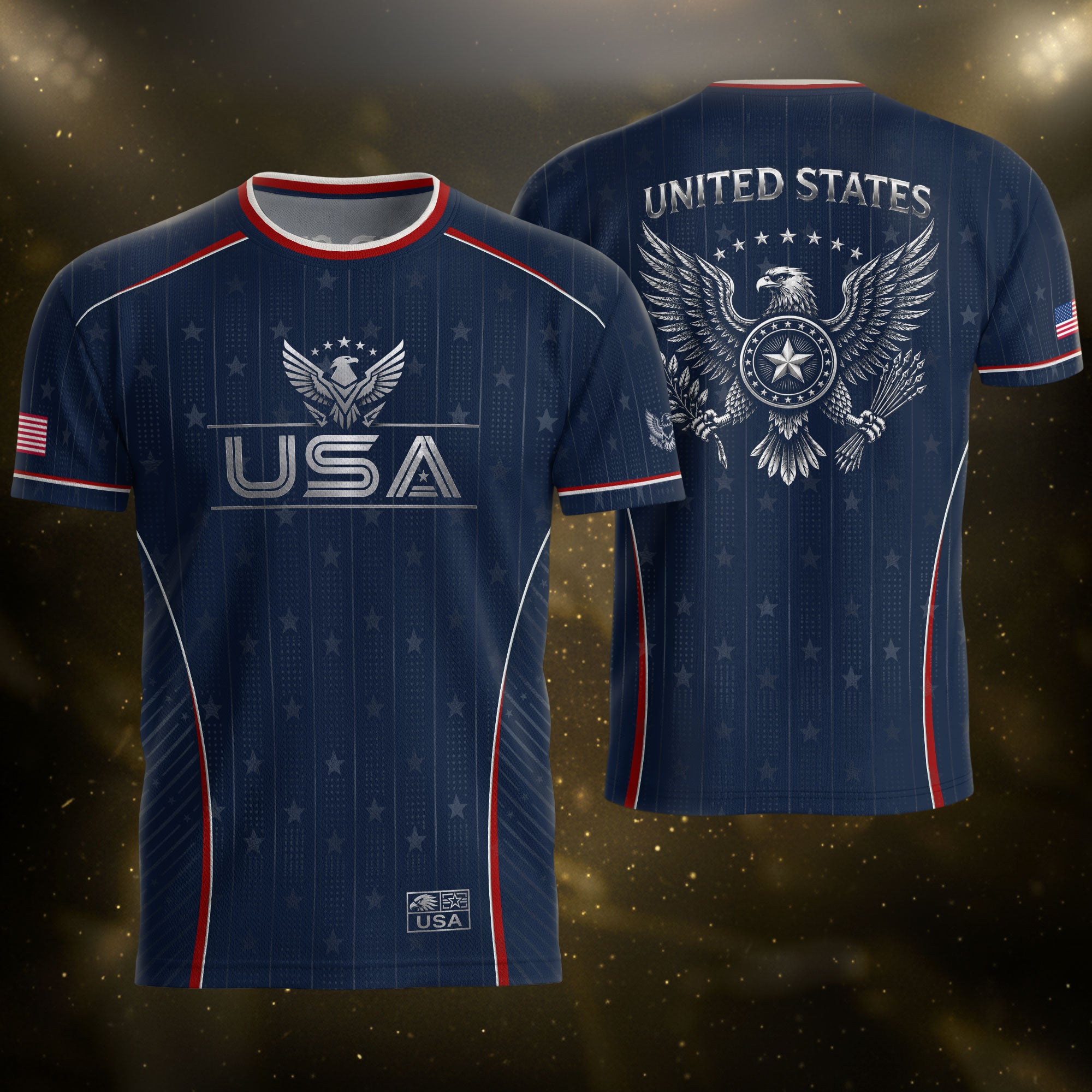 USA Soccer Jersey Adult Navy Blue Patriotic Pinstripe Shirt United States Team Tee