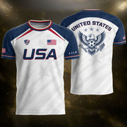 USA Soccer Jersey Adult White Navy Patriotic Diagonal Stripe Shirt United States Tee