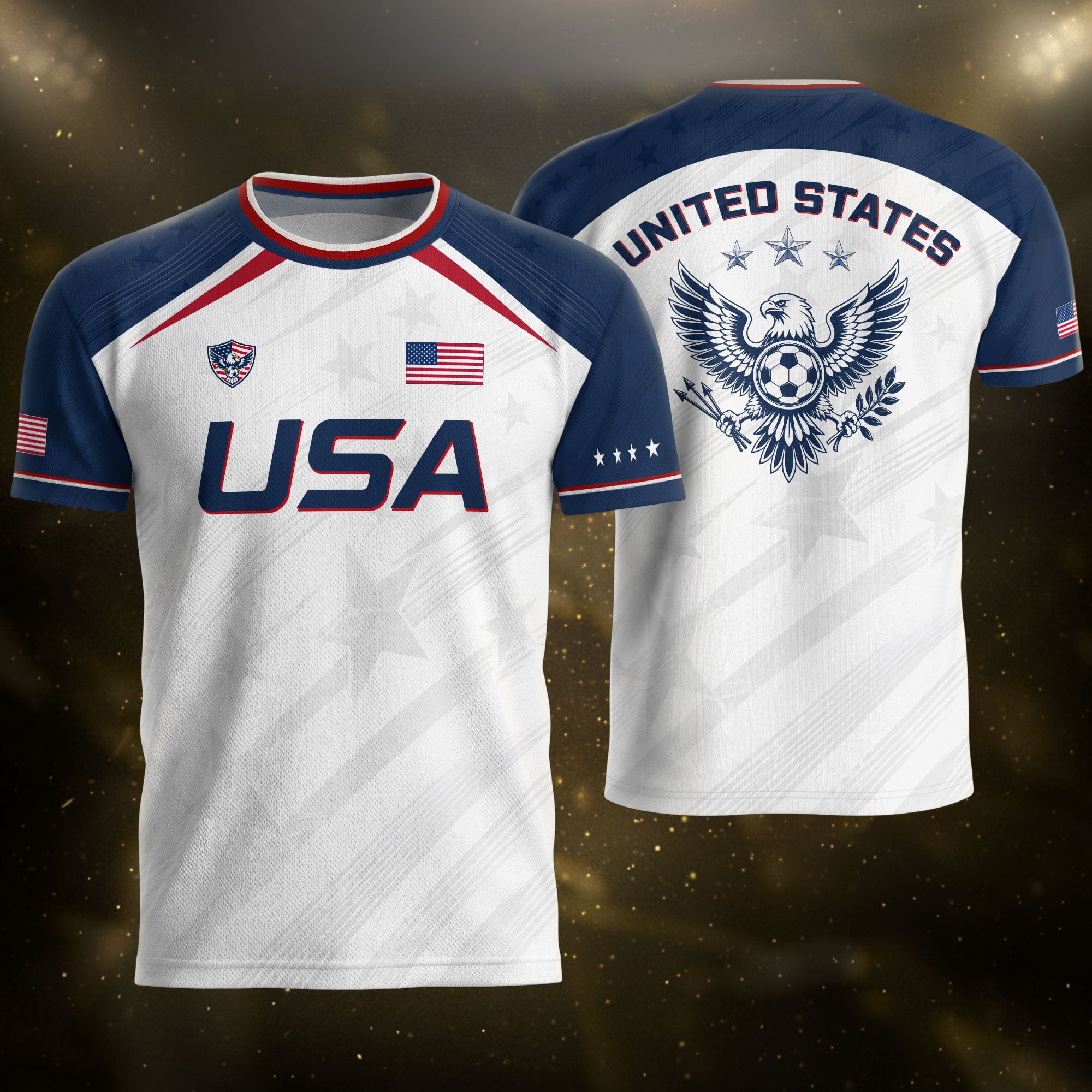 USA Soccer Jersey Adult White Navy Patriotic Diagonal Stripe Shirt United States Tee