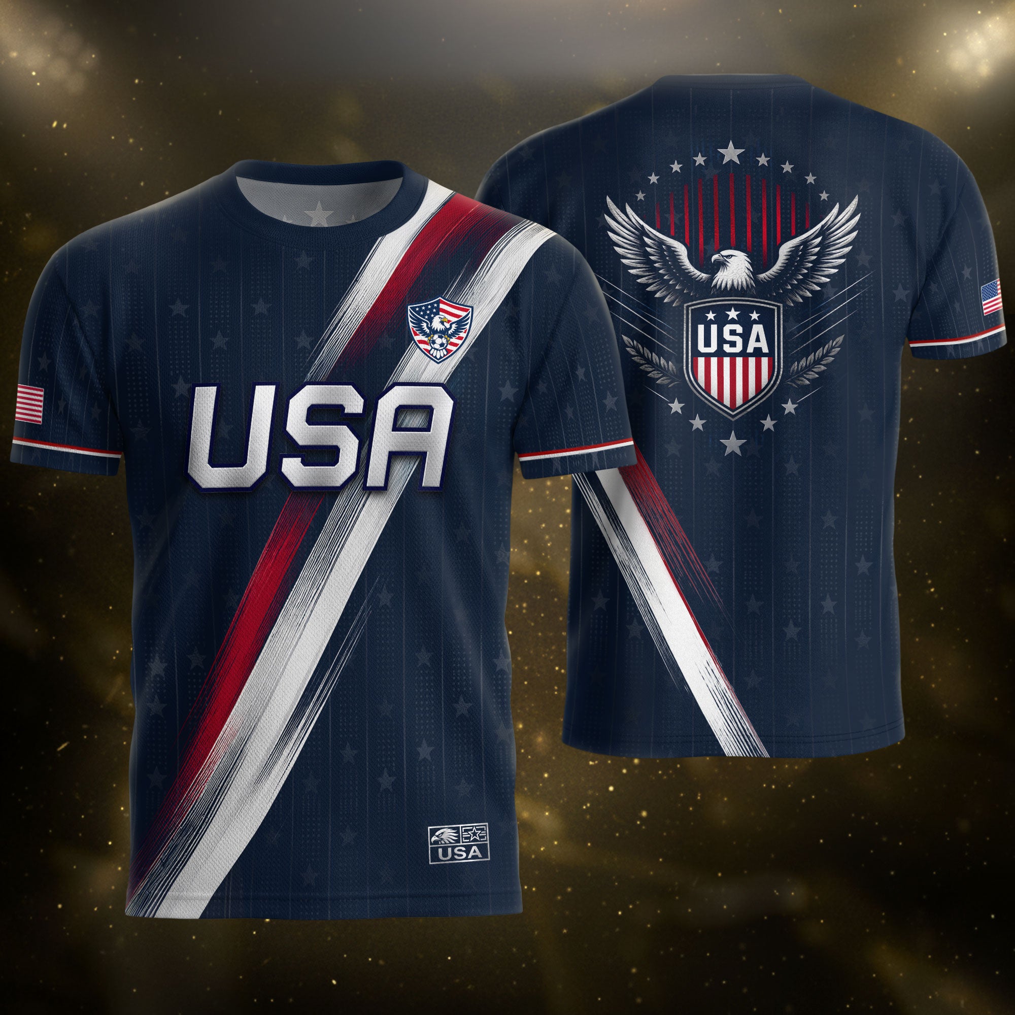 USA Soccer Jersey Adult Navy Patriotic Diagonal Sash Shirt United States Football Tee
