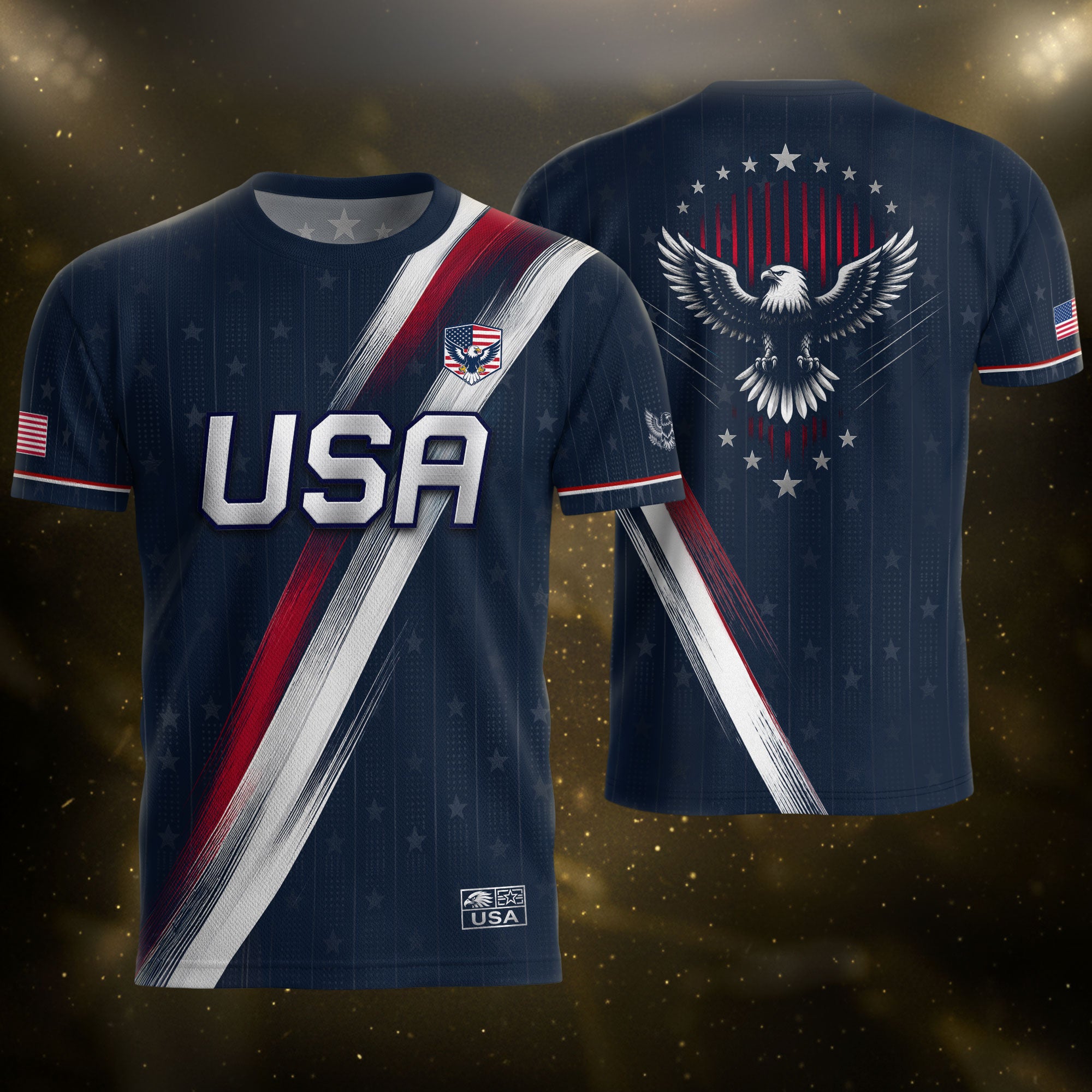 USA Soccer Jersey Adult Navy Patriotic Diagonal Sash Shirt United States Football Tee