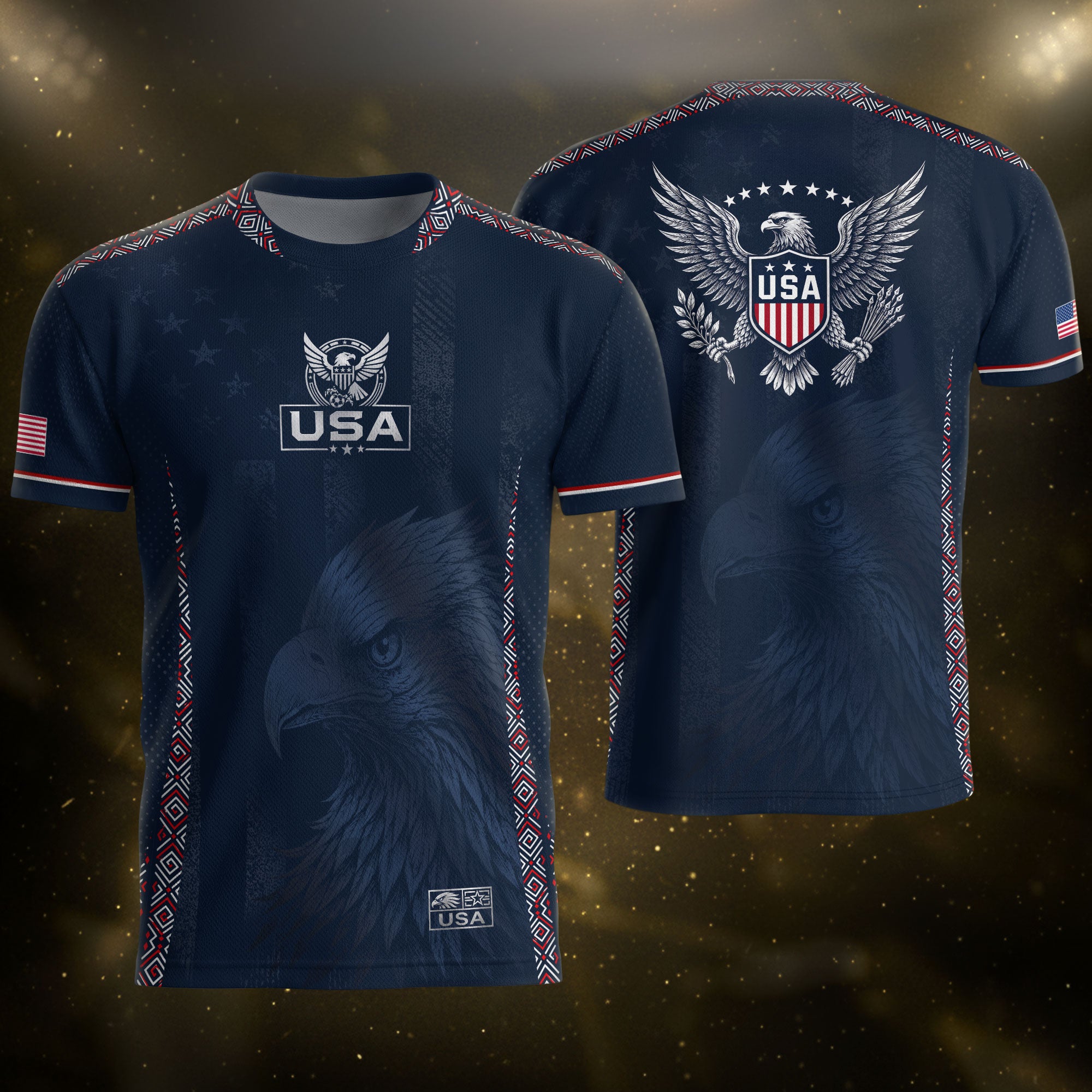 USA Soccer Jersey Adult Navy Patriotic Large Eagle Head Graphic United States Fan Tee
