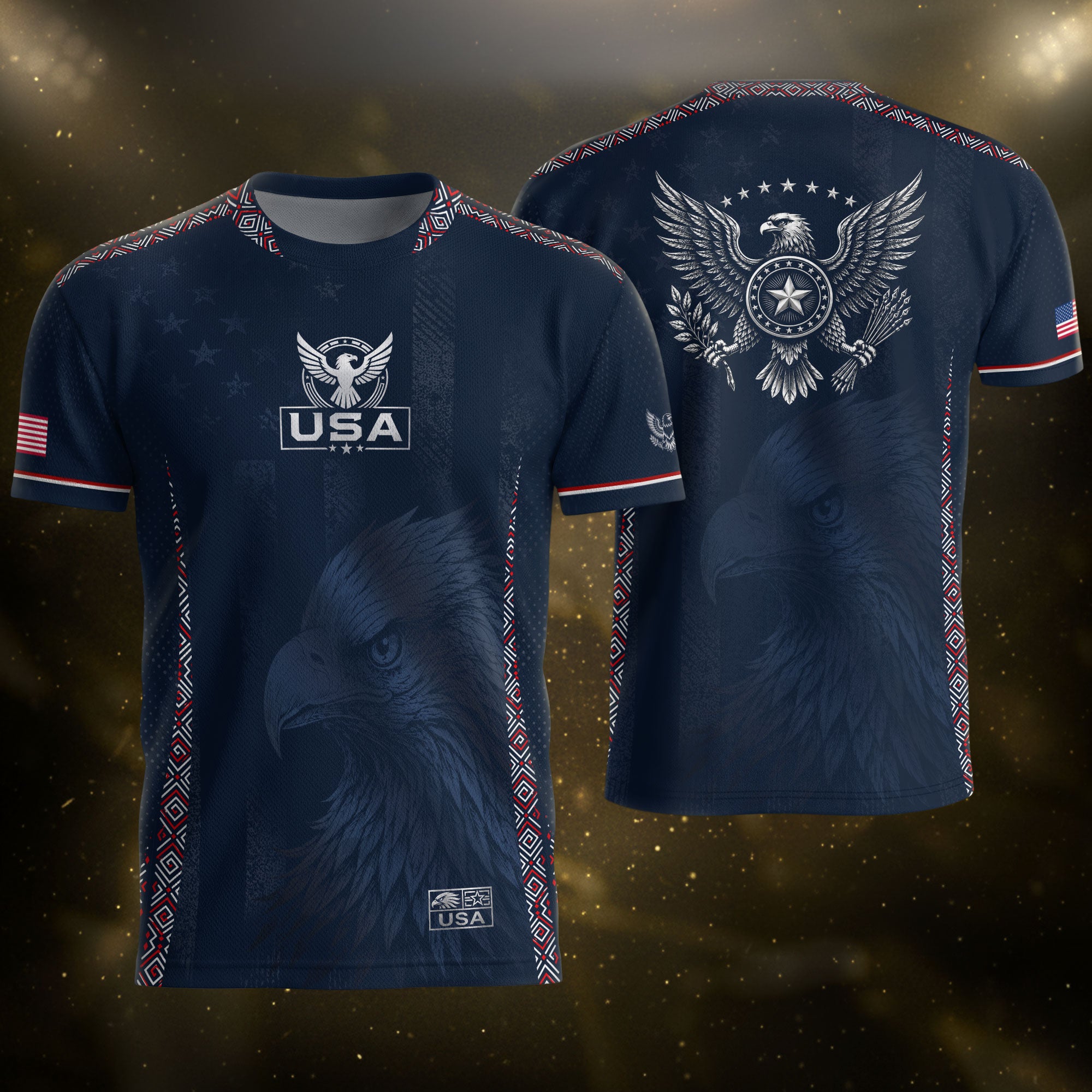 USA Soccer Jersey Adult Navy Patriotic Large Eagle Head Graphic United States Fan Tee