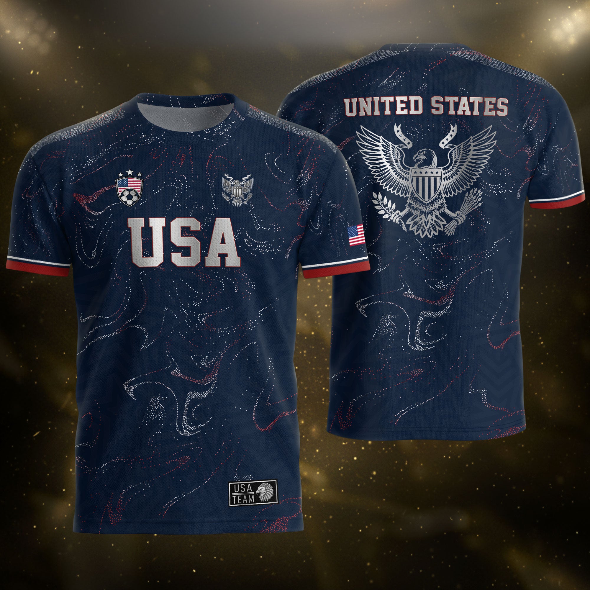 USA Soccer Jersey Adult Navy Patriotic Marble Swirl Graphic United States Football Tee