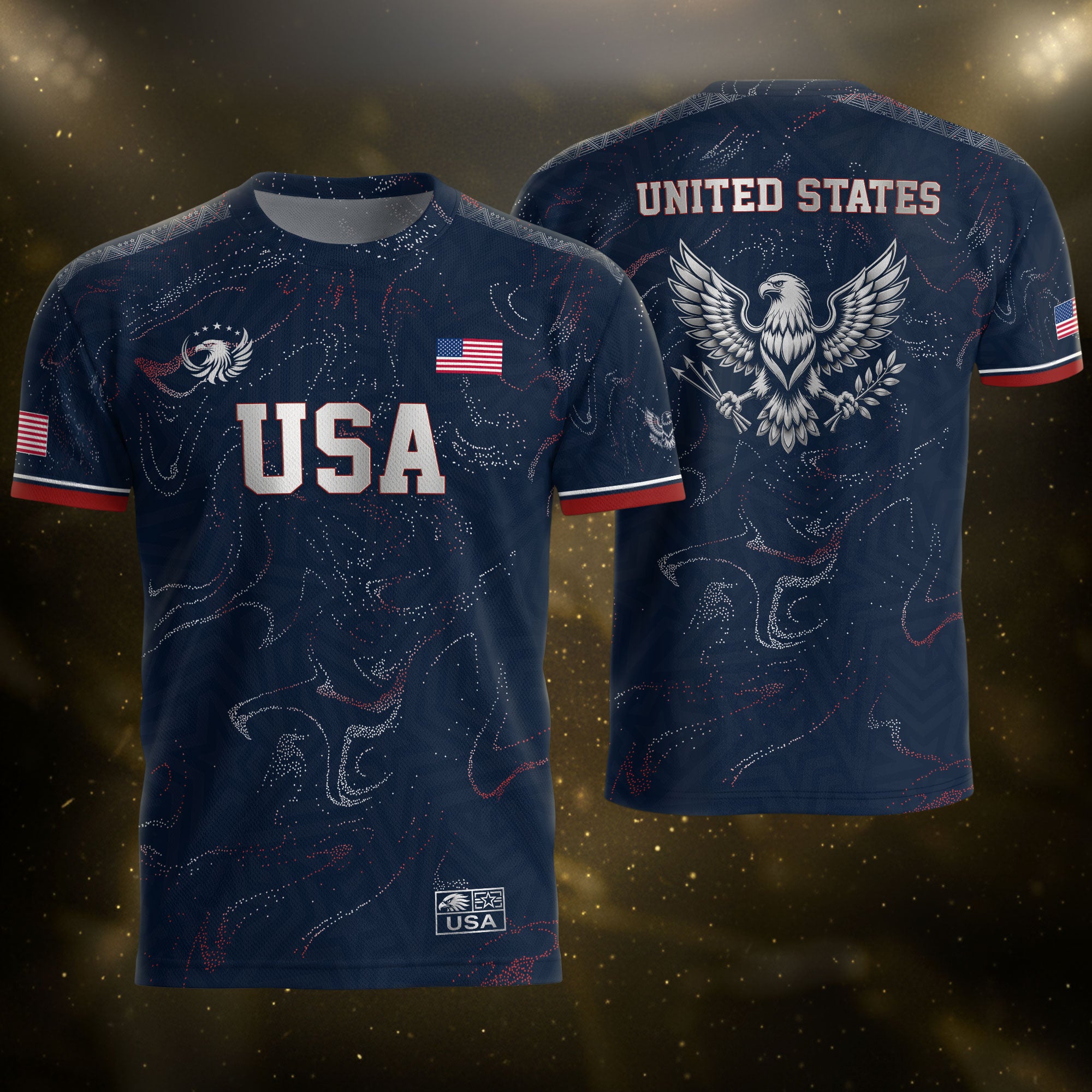 USA Soccer Jersey Adult Navy Patriotic Marble Swirl Graphic United States Football Tee