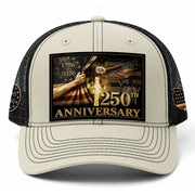 US 250th Anniversary Trucker Hat Christian Cross Eagle Patriotic Leather Patch Mesh Cap