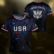 USA Patriotic Kids Soccer Jersey Navy Blue Eagle American Flag Youth Football Shirt