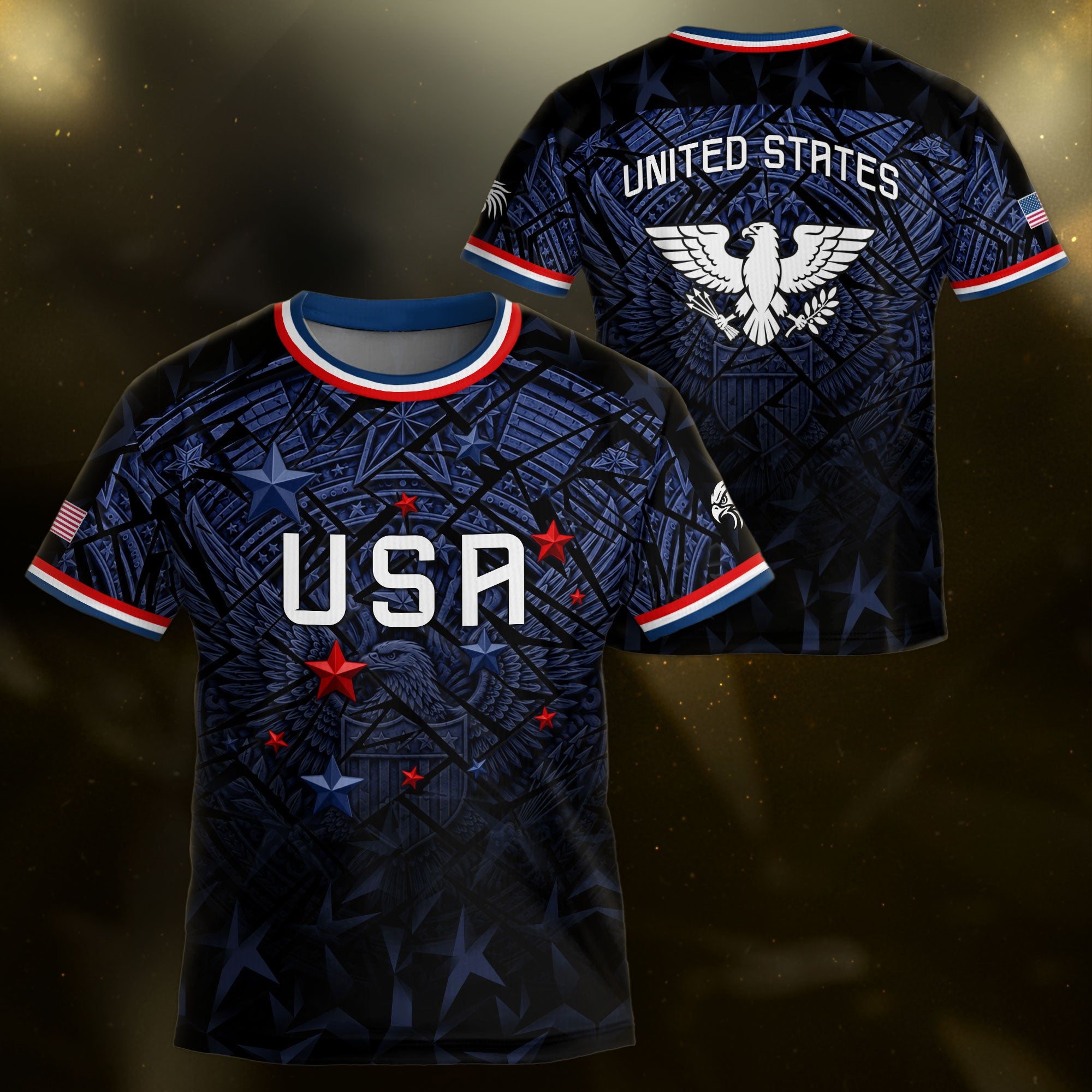 USA Patriotic Kids Soccer Jersey Navy Blue Eagle American Flag Youth Football Shirt