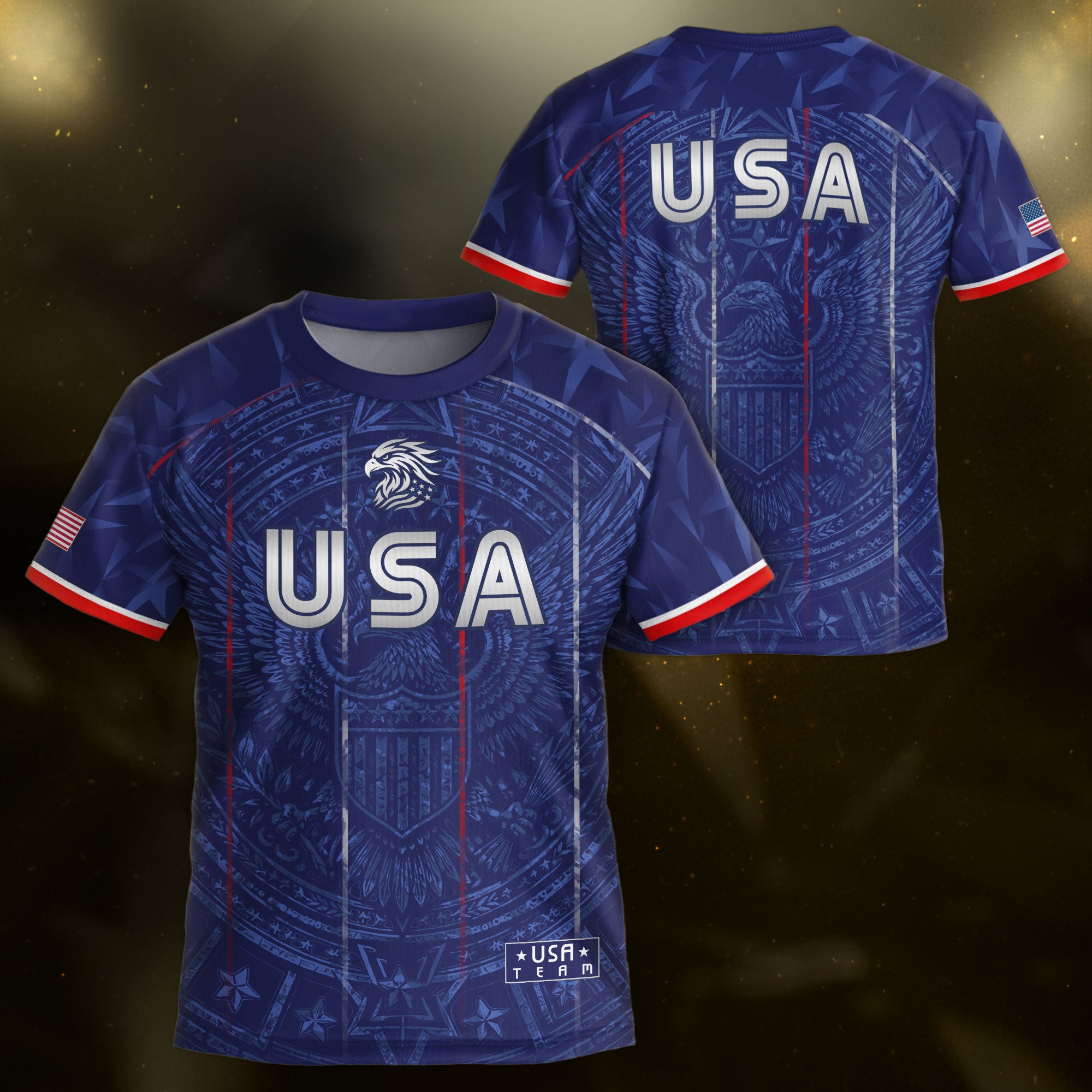 USA Patriotic Kids Soccer Jersey Eagle Navy Blue Youth Football Shirt for Kids
